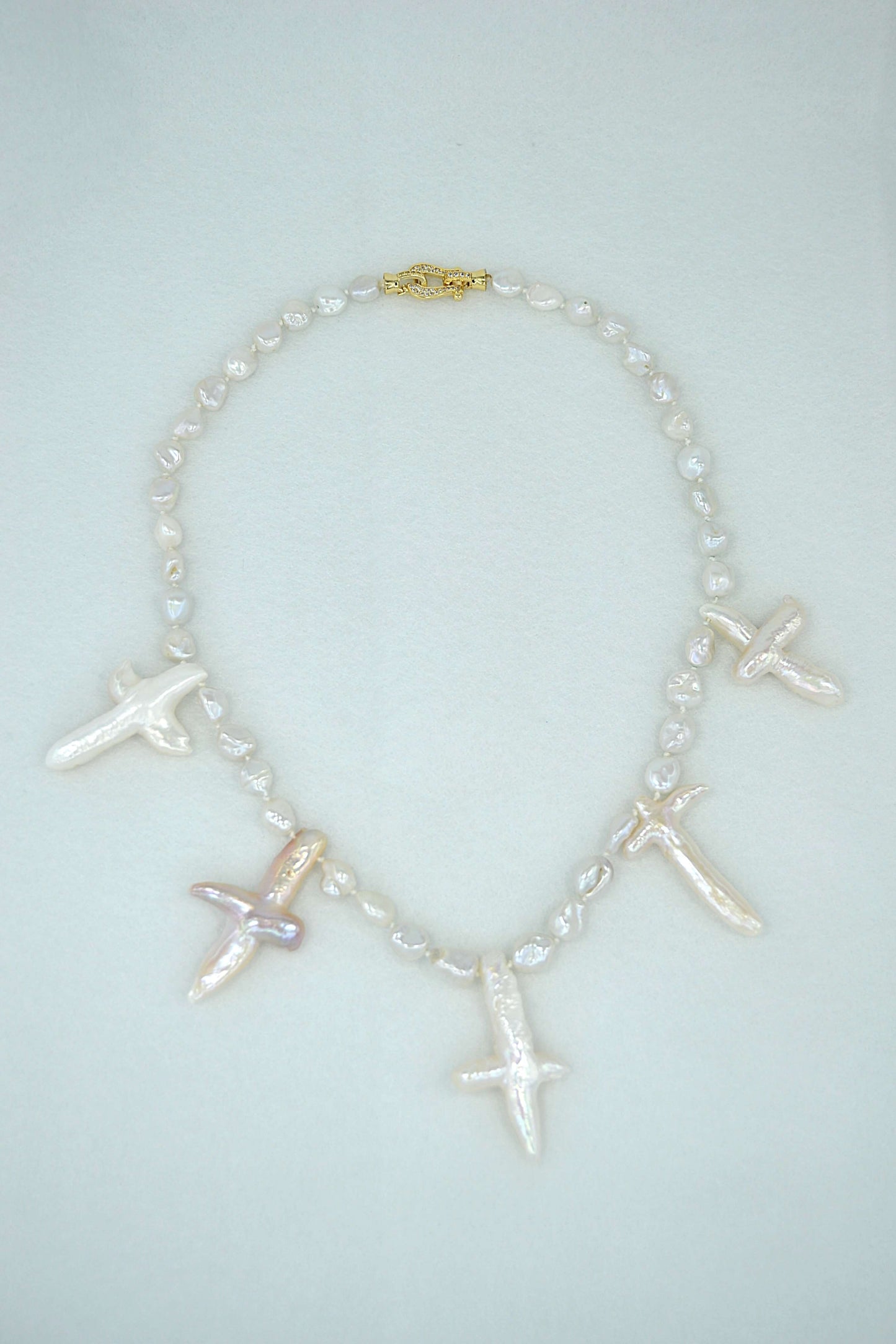 Pearl Necklace-Freshwater White Baroque with 5 crosses