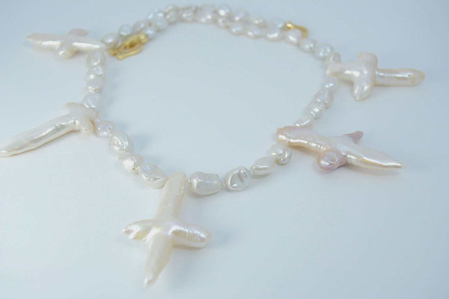 Pearl Necklace-Freshwater White Baroque with 5 crosses