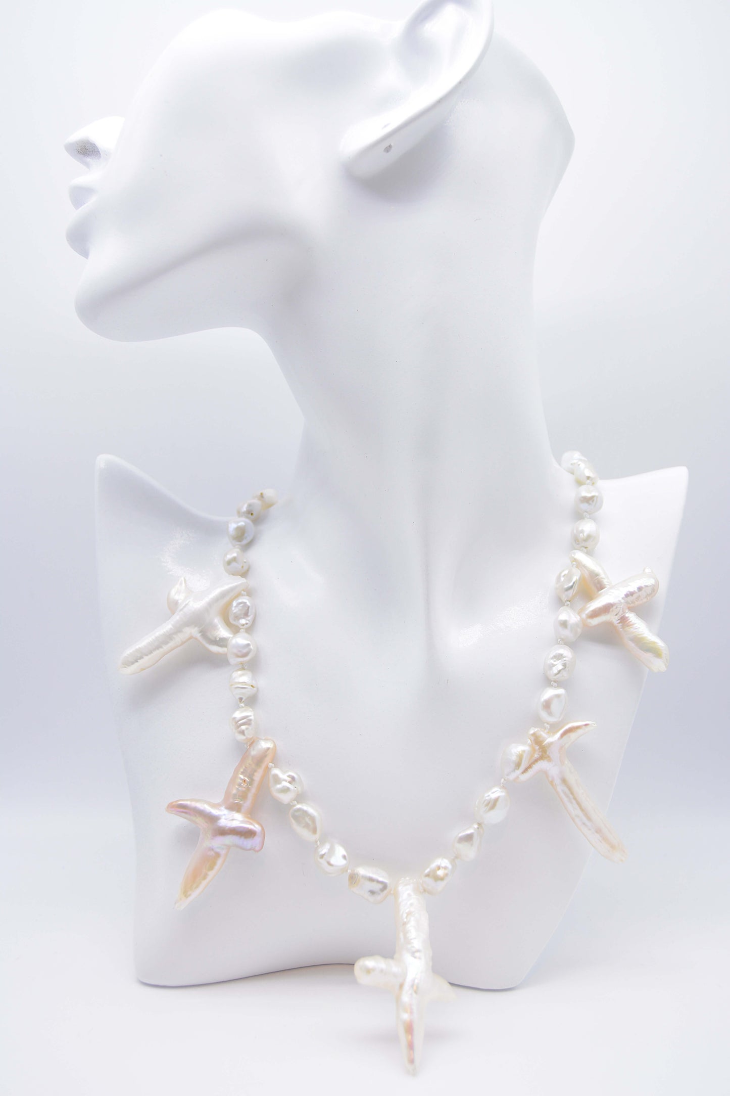 Pearl Necklace-Freshwater White Baroque with 5 crosses
