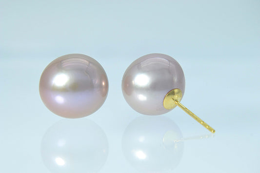 Pearl Earrings–Freshwater 12mm, Stud, 18K Yellow Gold, «Lunar Sale Jewels»