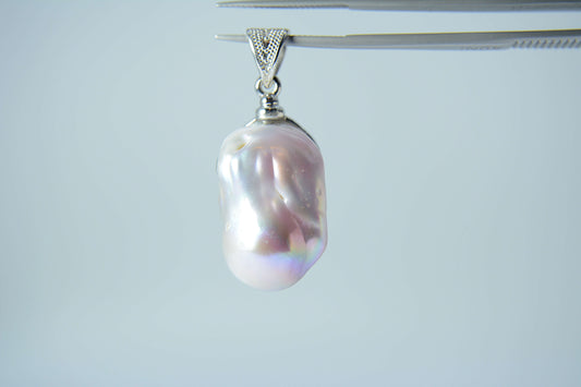 Pearl Pendant-Freshwater Purplish white Baroque with a Pink Tourmaline