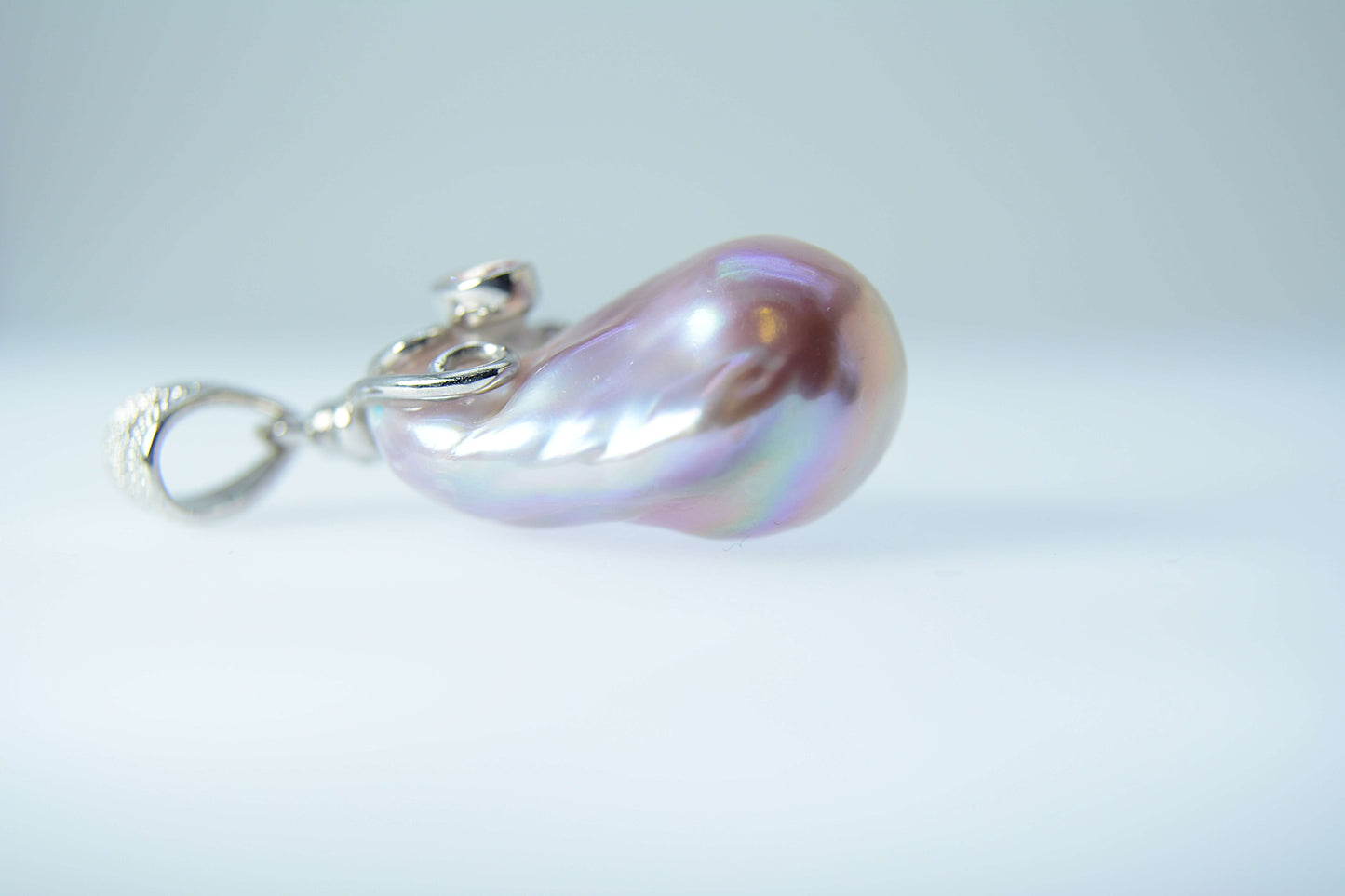 Pearl Pendant-Freshwater Purplish white Baroque with a Pink Tourmaline