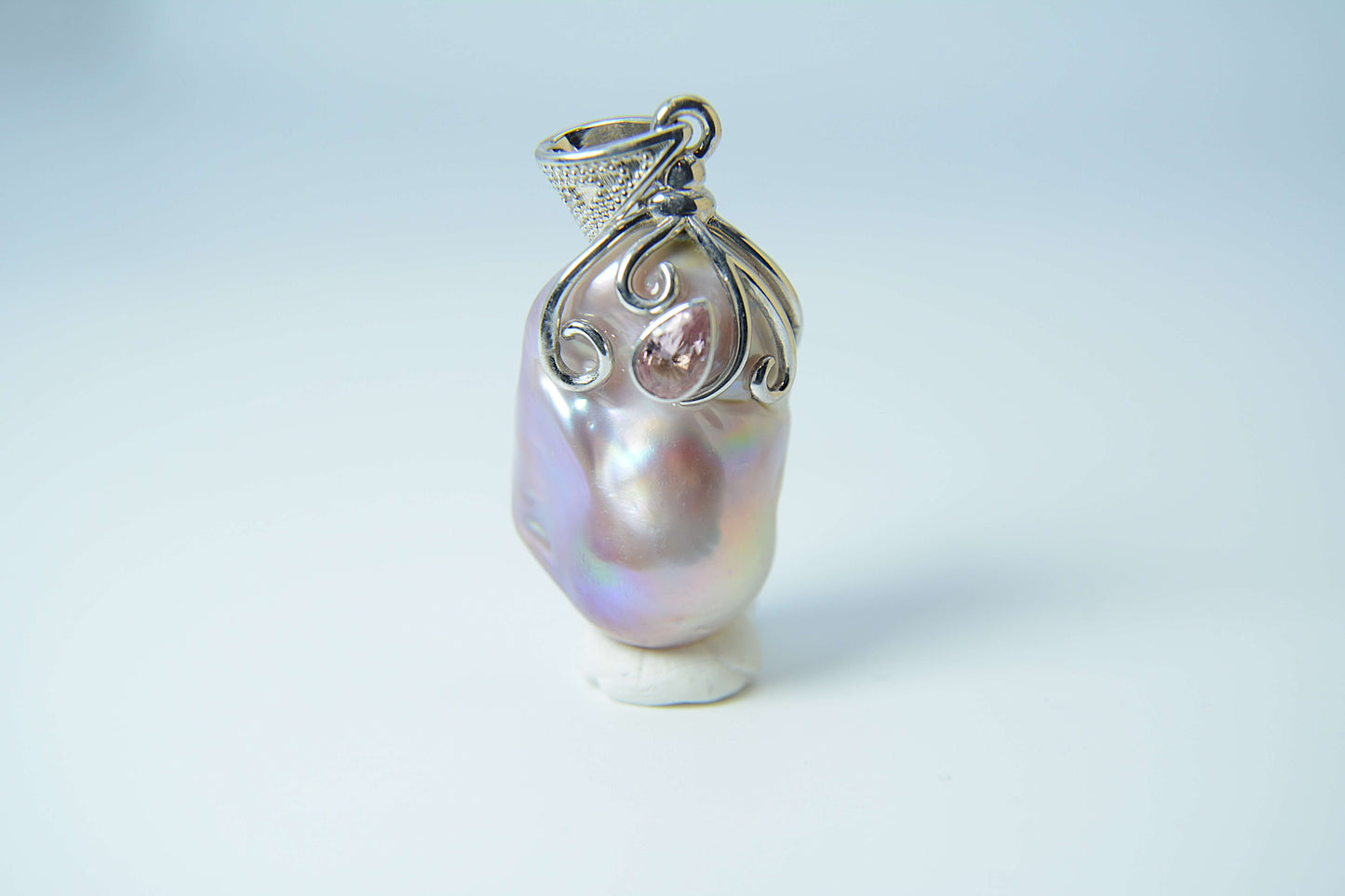 Pearl Pendant-Freshwater Purplish white Baroque with a Pink Tourmaline