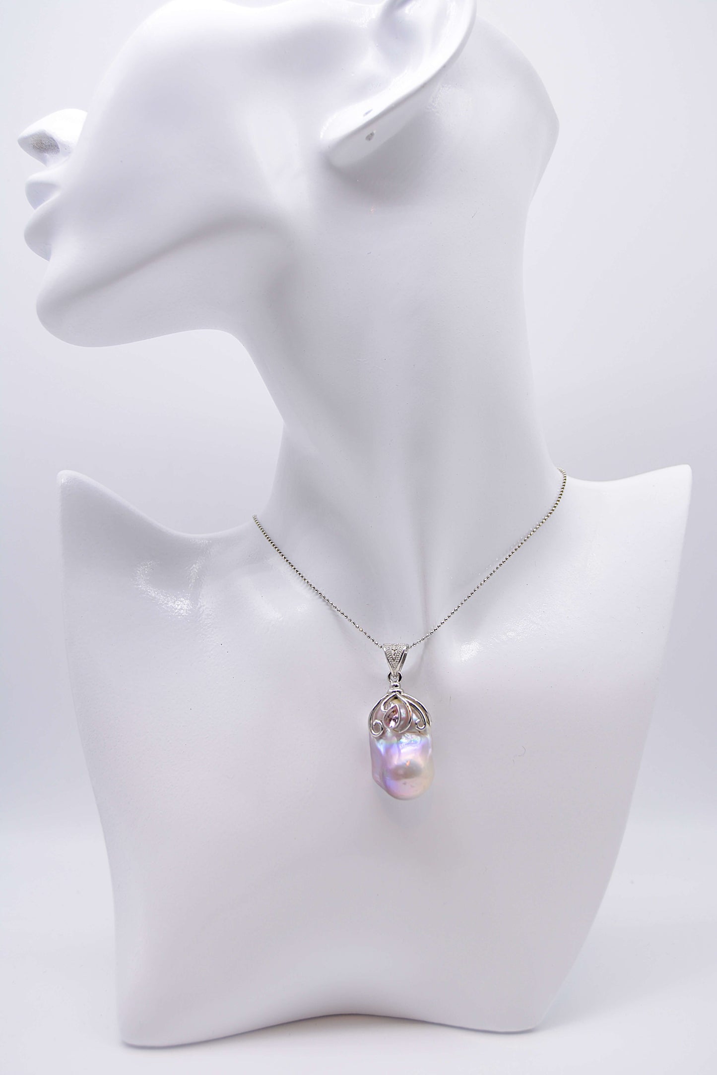 Pearl Pendant-Freshwater Purplish white Baroque with a Pink Tourmaline