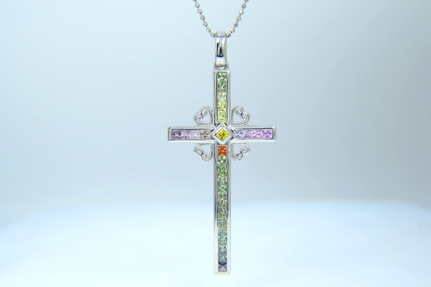 Sapphires (non heat-treated) Cross Pendant