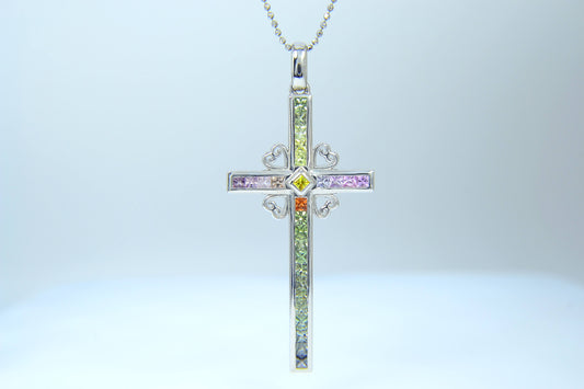 Sapphires (non heat-treated) Cross Pendant