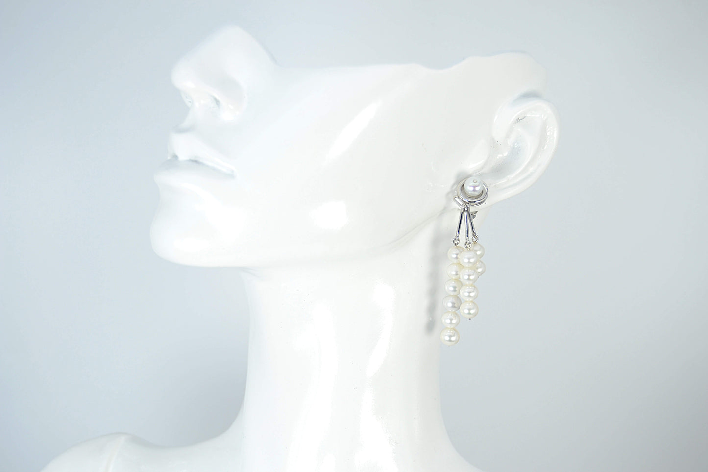 Pearl Drop-Earrings—Freshwater White, Stud, Trio threads