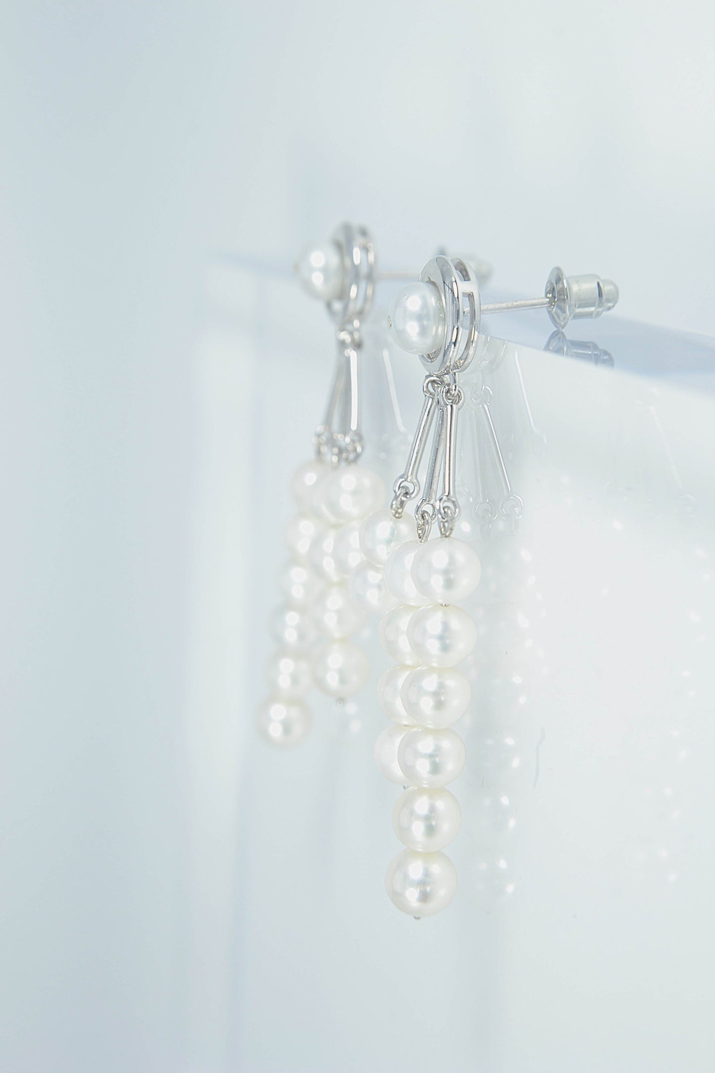 Pearl Drop-Earrings—Freshwater White, Stud, Trio threads