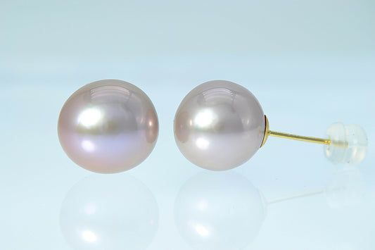 Pearl Earrings–Freshwater 12mm, Stud, 18K Yellow Gold, «Lunar Sale Jewels»