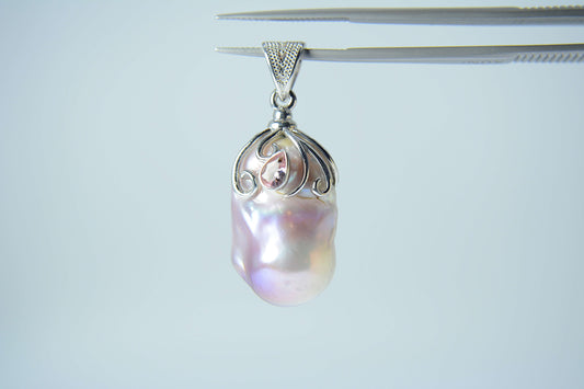 Pearl Pendant-Freshwater Purplish white Baroque with a Pink Tourmaline