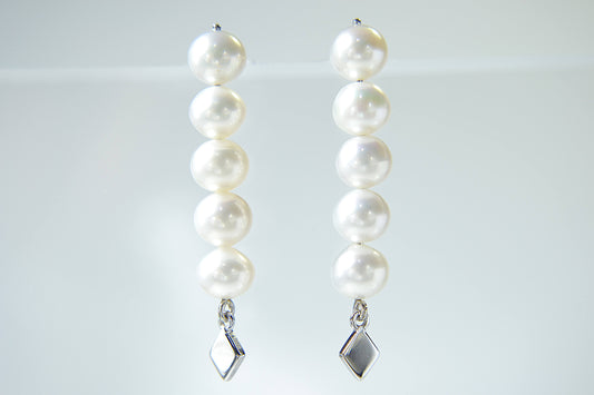 Pearl Drop-Earrings—Freshwater White, Stud, Platinum setting