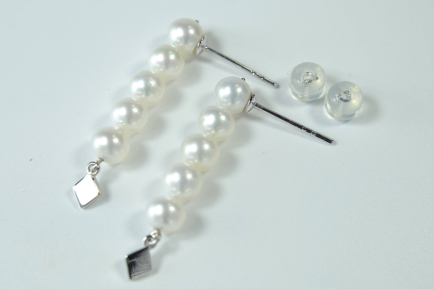 Pearl Drop-Earrings—Freshwater White, Stud, Platinum setting